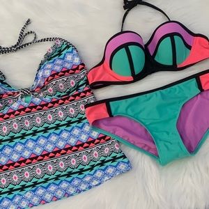 OP 3pc Color Block Bikini Tankini Swimsuit Bundle